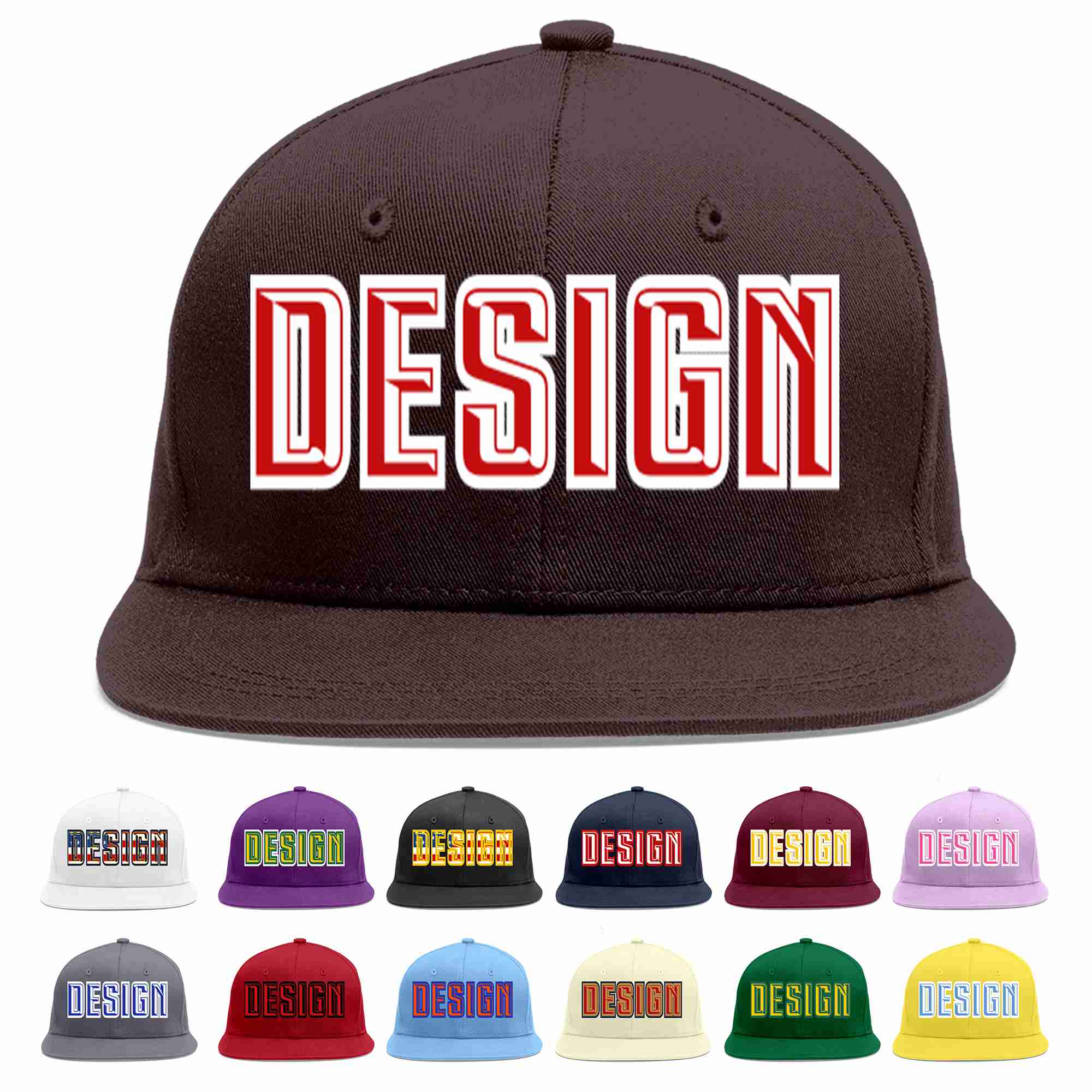 Conception personnalisée de casquette de baseball de sport à avant-toit plat marron rouge-blanc pour hommes/femmes/jeunes