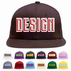 Custom Brown Red-White Flat Eaves Sport Baseball Cap Design for Men/Women/Youth