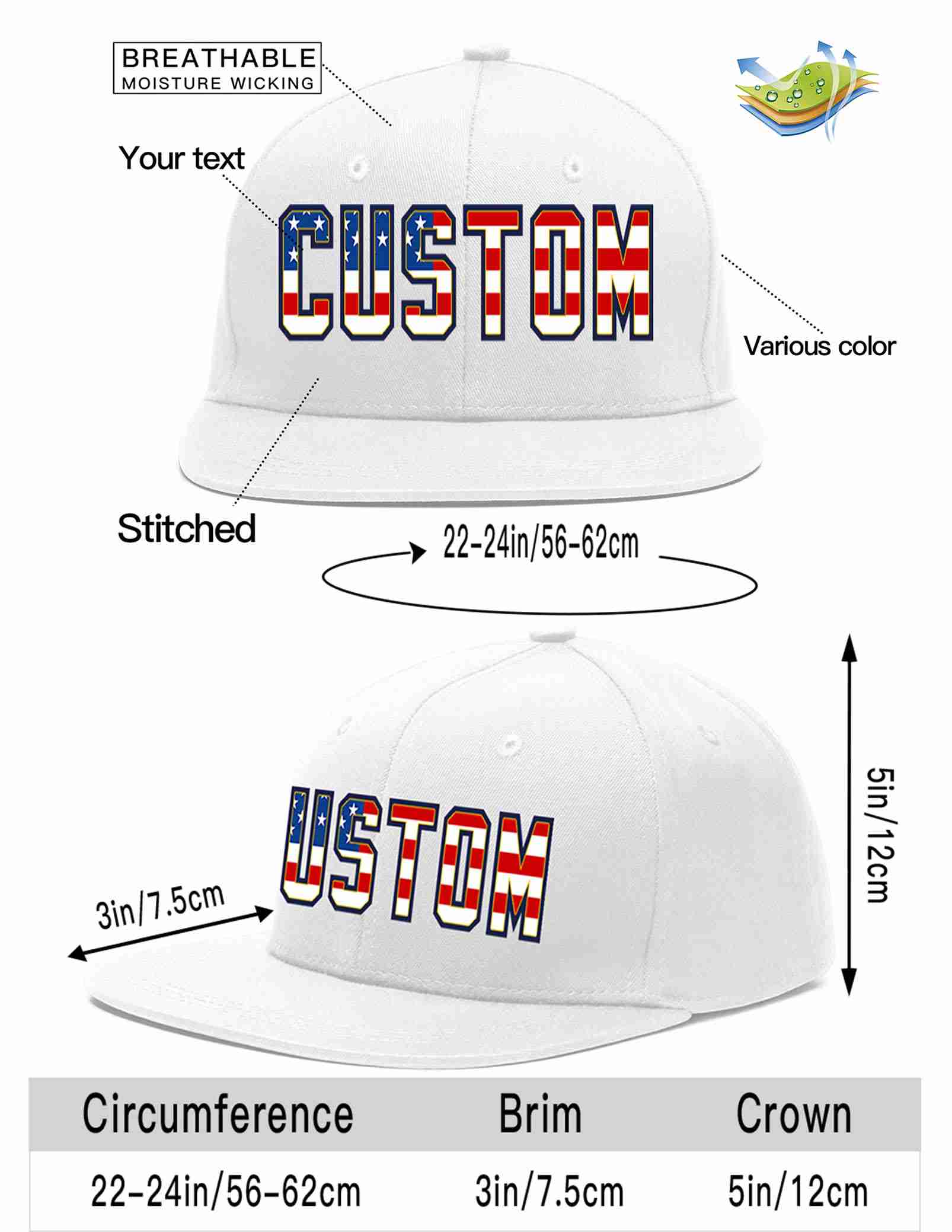 Custom White Vintage USA Flag-Gold Casual Sport Baseball Cap