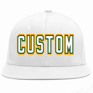 Custom White White-Kelly Green Casual Sport Baseball Cap