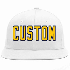 Custom White Gold-Navy Casual Sport Baseball Cap