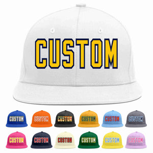 Custom White Gold-Navy Casual Sport Baseball Cap