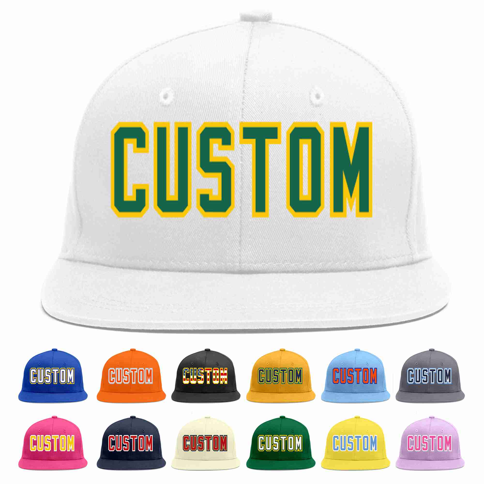 Custom White Kelly Green-Gold Casual Sport Baseball Cap