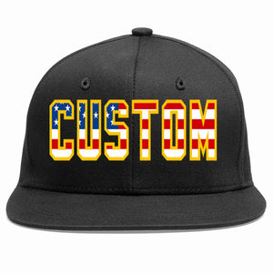 Custom Black Vintage?USA?Flag-Gold Casual Sport Baseball Cap