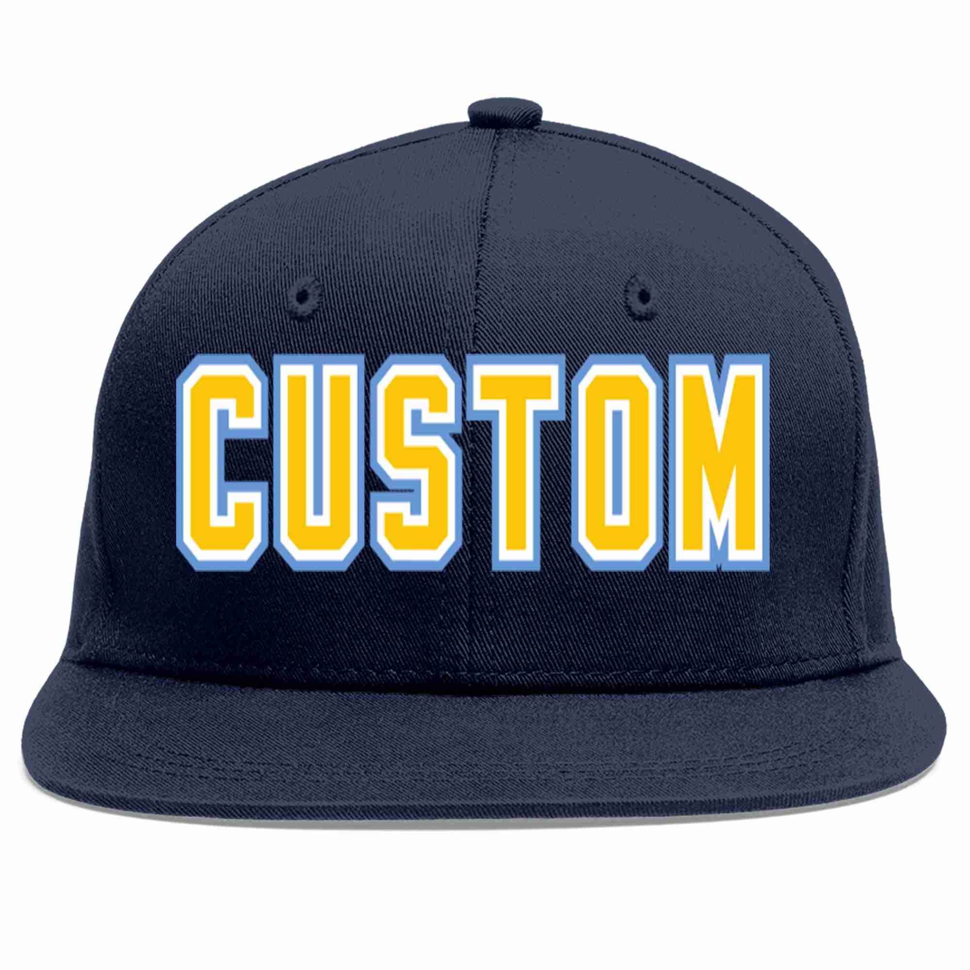 Casquette de baseball sport décontractée personnalisée bleu marine or-blanc