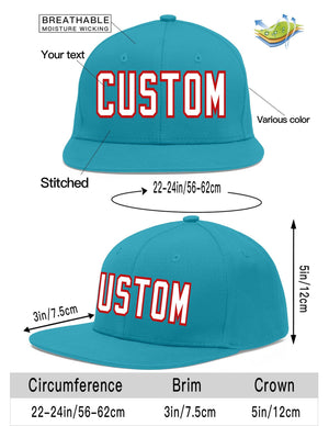 Custom Aqua White-Red Flat Eaves Sport Baseball Cap