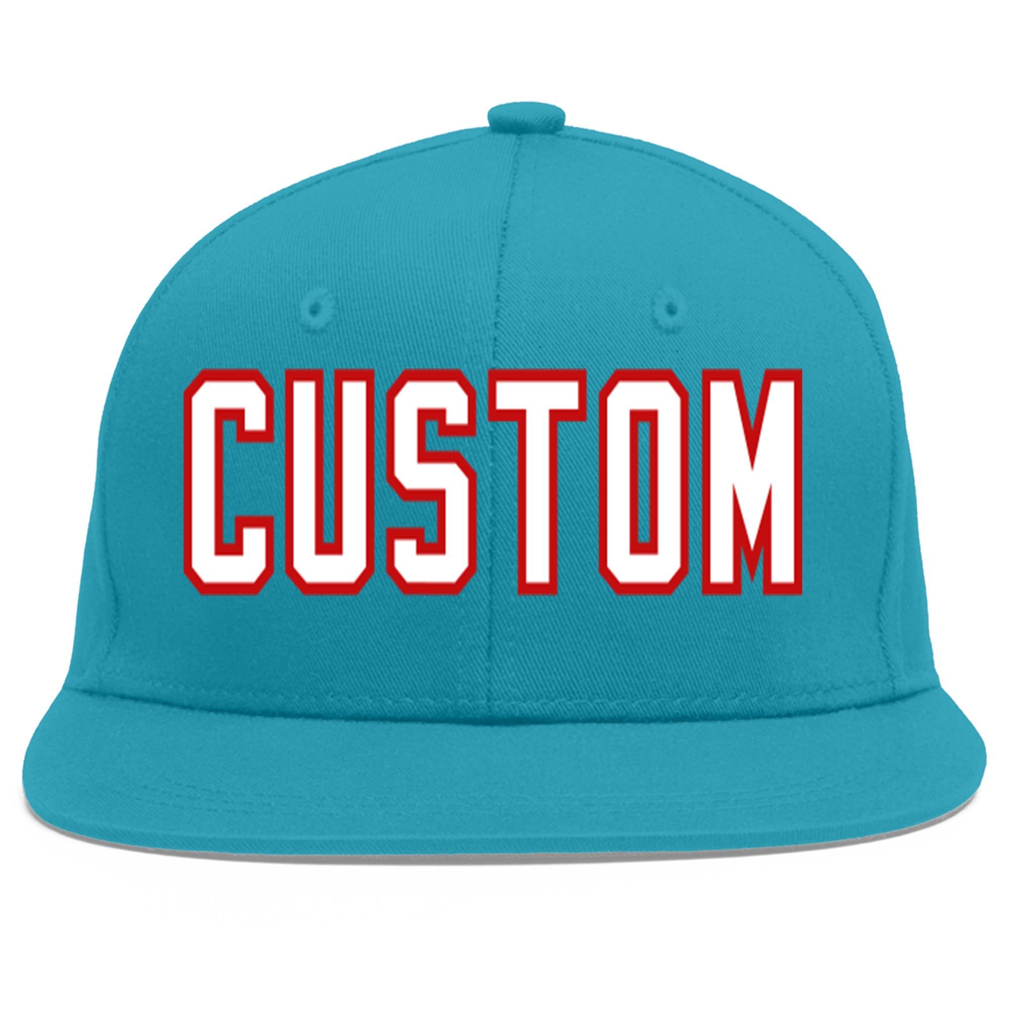 Casquette de baseball sport personnalisée Aqua blanc-rouge Flat Eaves