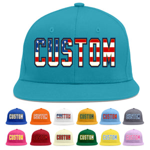 Casquette de baseball de sport personnalisée Aqua Vintage USA Flag-Gold Flat Eaves