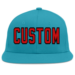 Custom Aqua Red-Black Flat Eaves Sport Baseball Cap