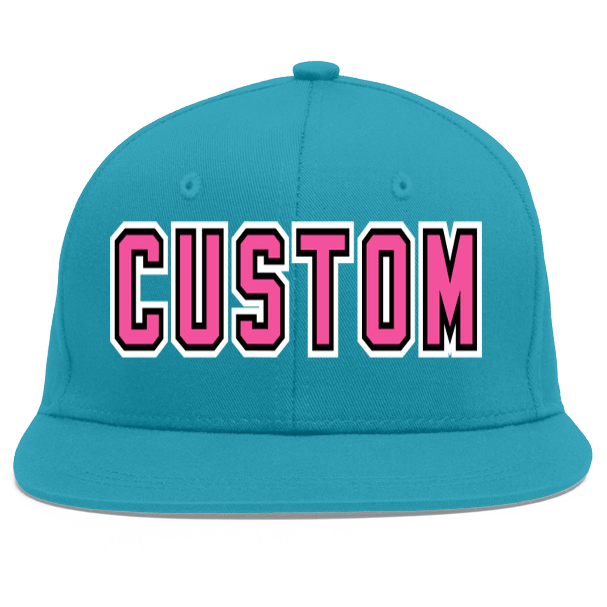 Custom Aqua Pink-Black Flat Eaves Sport Baseball Cap