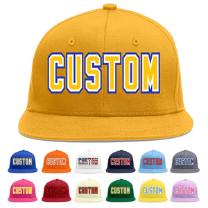 Custom Gold Gold-White Flat Eaves Sport Baseball Cap