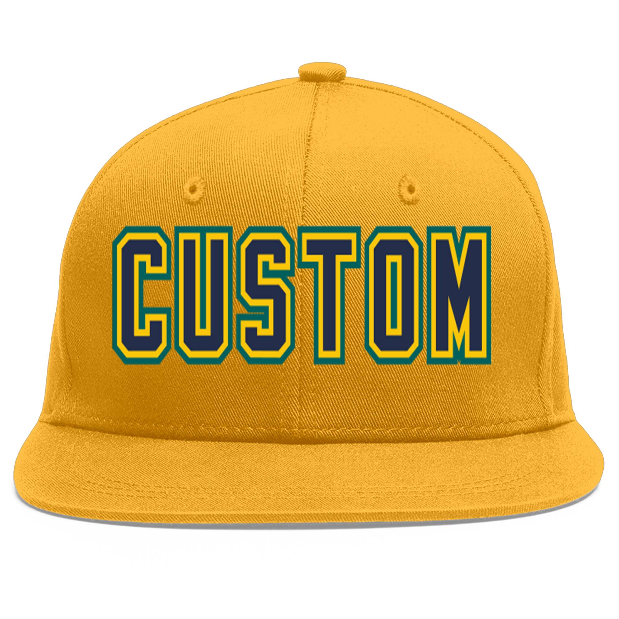 Custom Gold Navy-Gold Flat Eaves Sport Baseball Cap