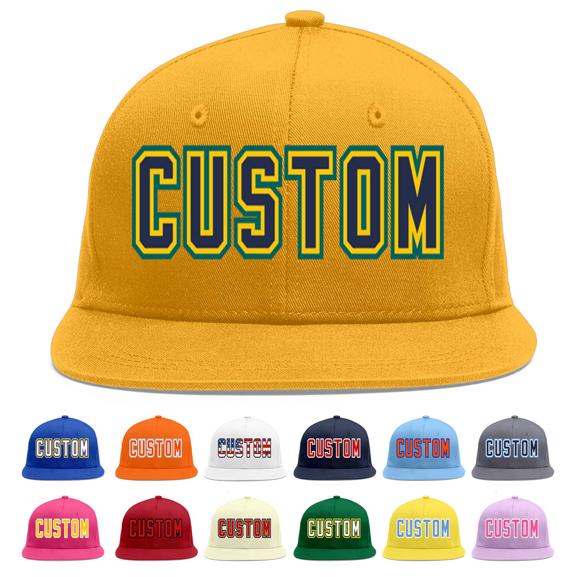 Custom Gold Navy-Gold Flat Eaves Sport Baseball Cap