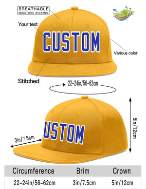 Custom Gold Royal-White Flat Eaves Sport Baseball Cap