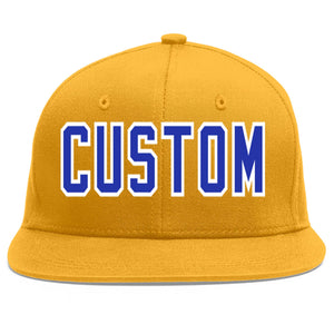 Custom Gold Royal-White Flat Eaves Sport Baseball Cap