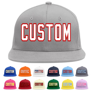 Custom Gray White-Red Flat Eaves Sport Baseball Cap