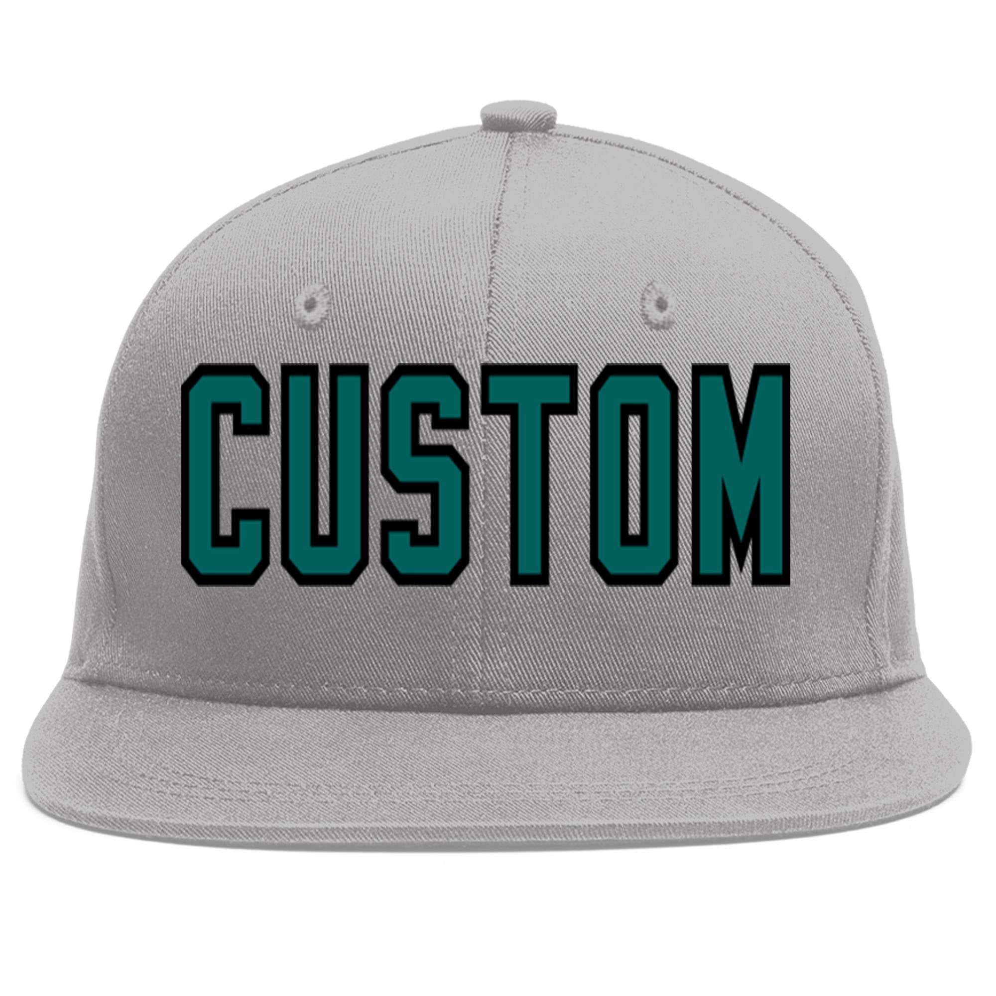 Casquette de baseball sport personnalisée gris aqua-noir plat Eaves