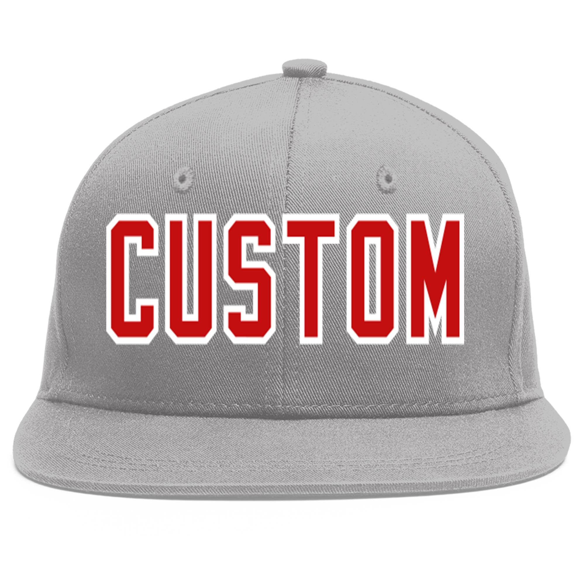 Casquette de baseball sport personnalisée gris rouge-blanc Flat Eaves