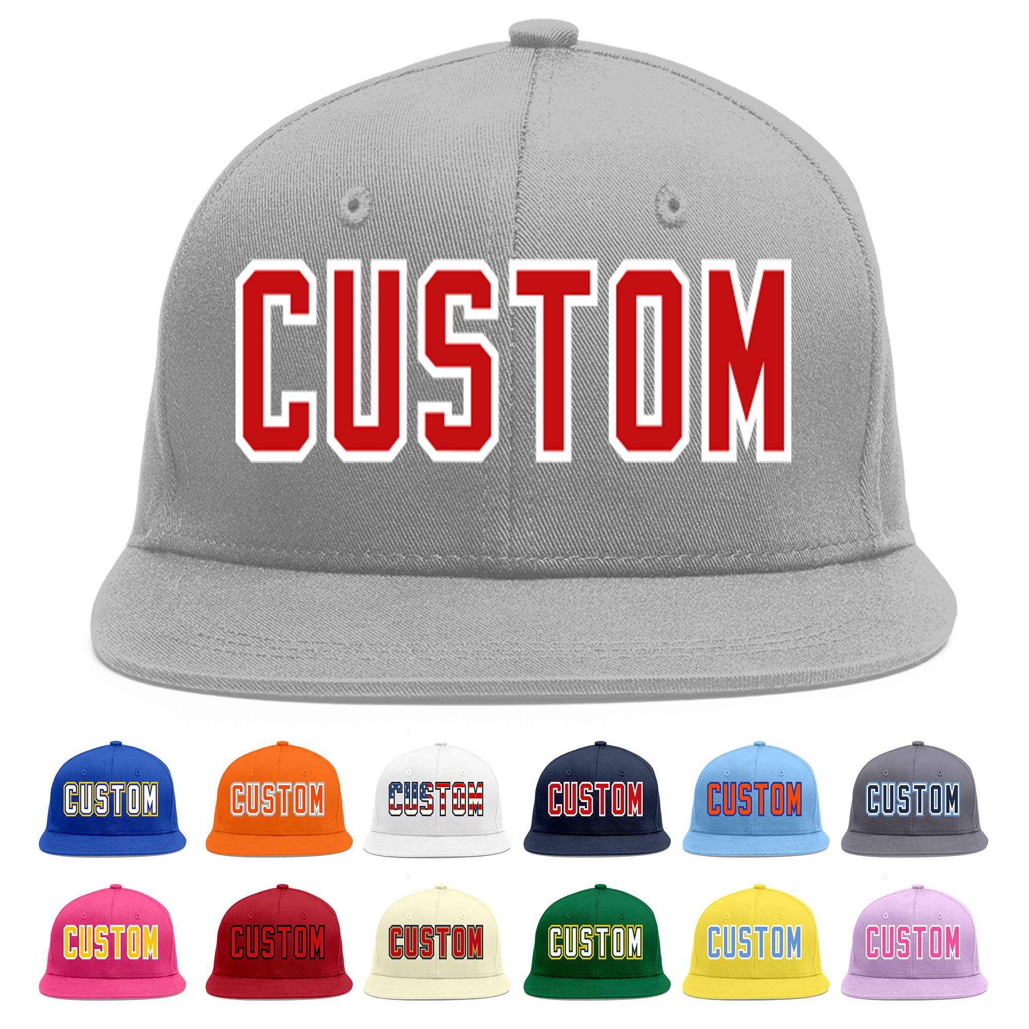 Casquette de baseball sport personnalisée gris rouge-blanc Flat Eaves