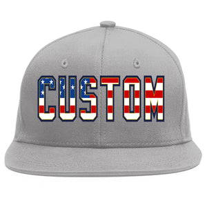 Custom Gray Vintage USA Flag-Gold Flat Eaves Sport Baseball Cap