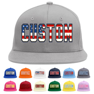 Custom Gray Vintage USA Flag-Gold Flat Eaves Sport Baseball Cap