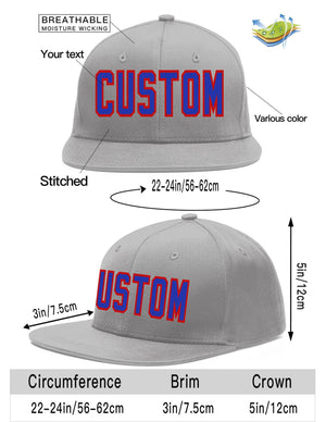 Custom Gray Royal-Red Flat Eaves Sport Baseball Cap