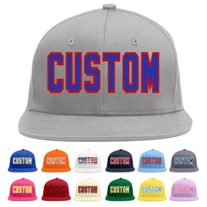 Custom Gray Royal-Red Flat Eaves Sport Baseball Cap