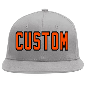 Custom Gray Orange-Black Flat Eaves Sport Baseball Cap