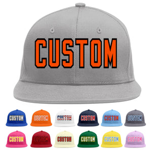 Custom Gray Orange-Black Flat Eaves Sport Baseball Cap