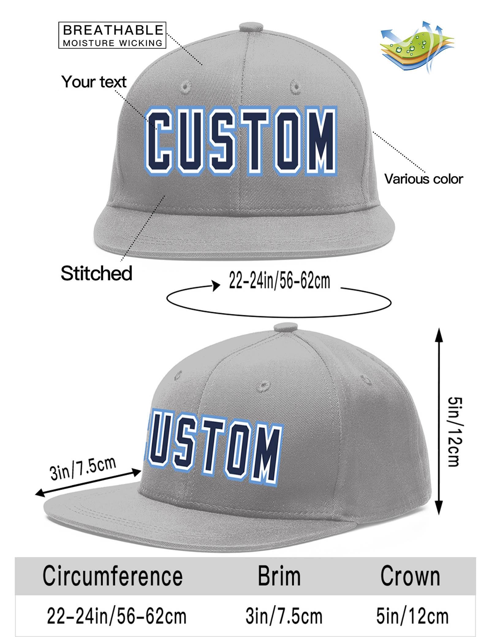 Custom Gray Navy-White Flat Eaves Sport Baseball Cap