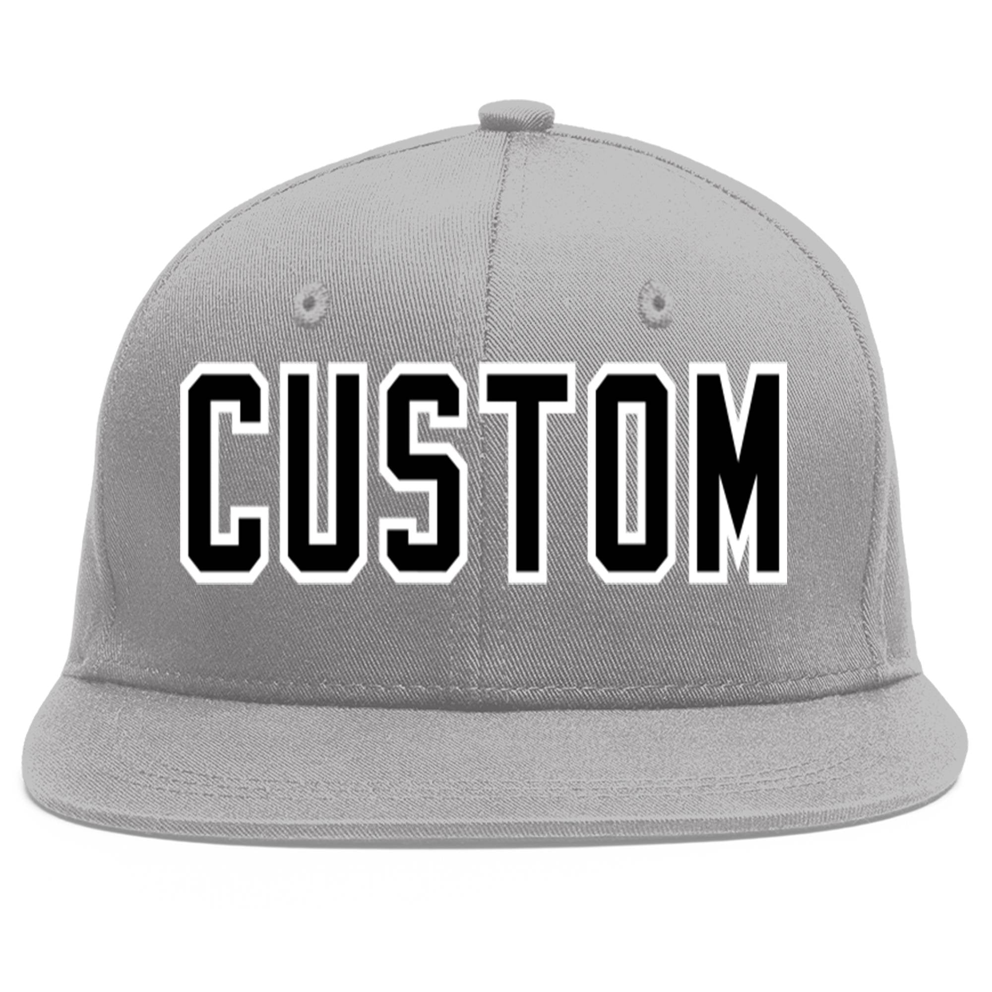 Custom Gray Black-White Flat Eaves Sport Baseball Cap