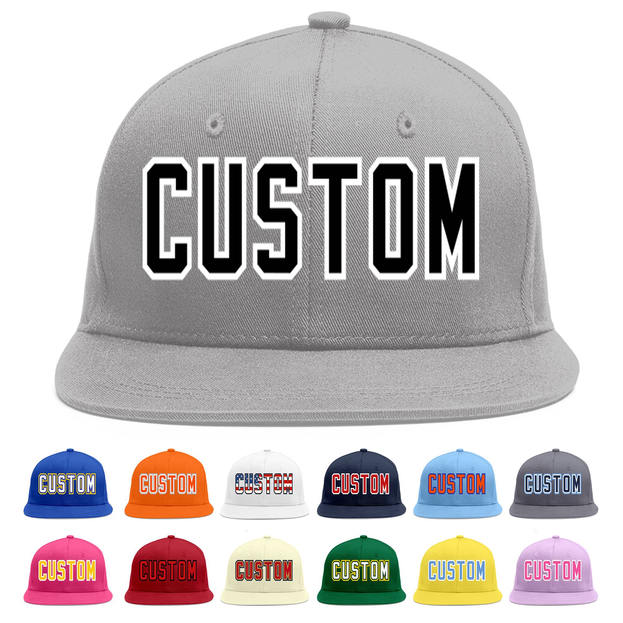 Custom Gray Black-White Flat Eaves Sport Baseball Cap