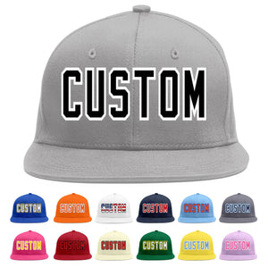 Custom Gray Black-White Flat Eaves Sport Baseball Cap