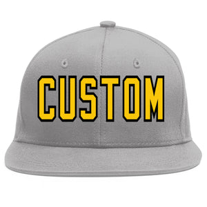 Custom Gray Gold-Black Flat Eaves Sport Baseball Cap