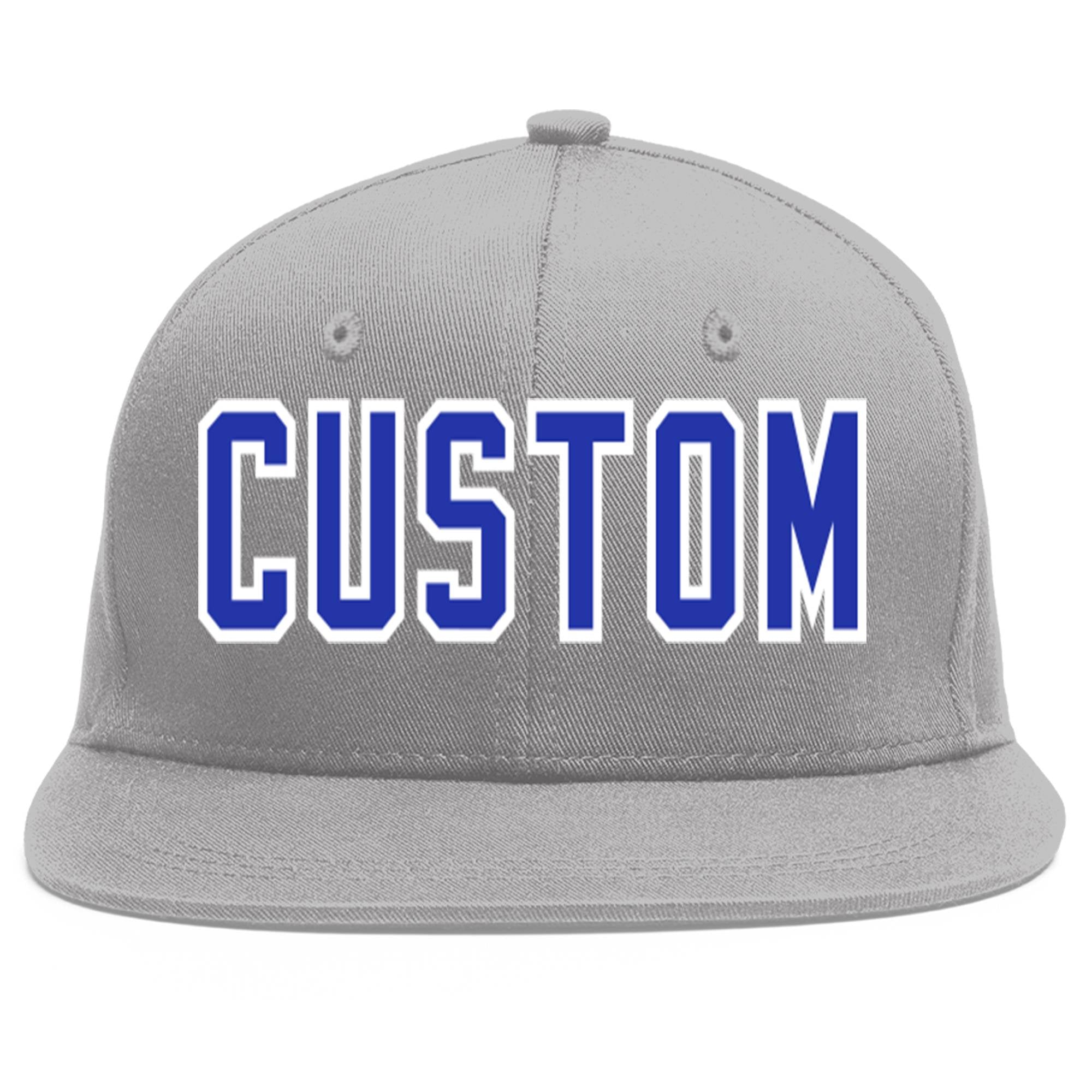 Casquette de baseball sport personnalisée gris royal-blanc plat Eaves