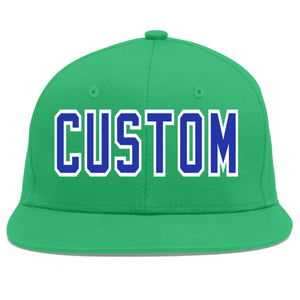 Custom Teal Royal-White Flat Eaves Sport Baseball Cap