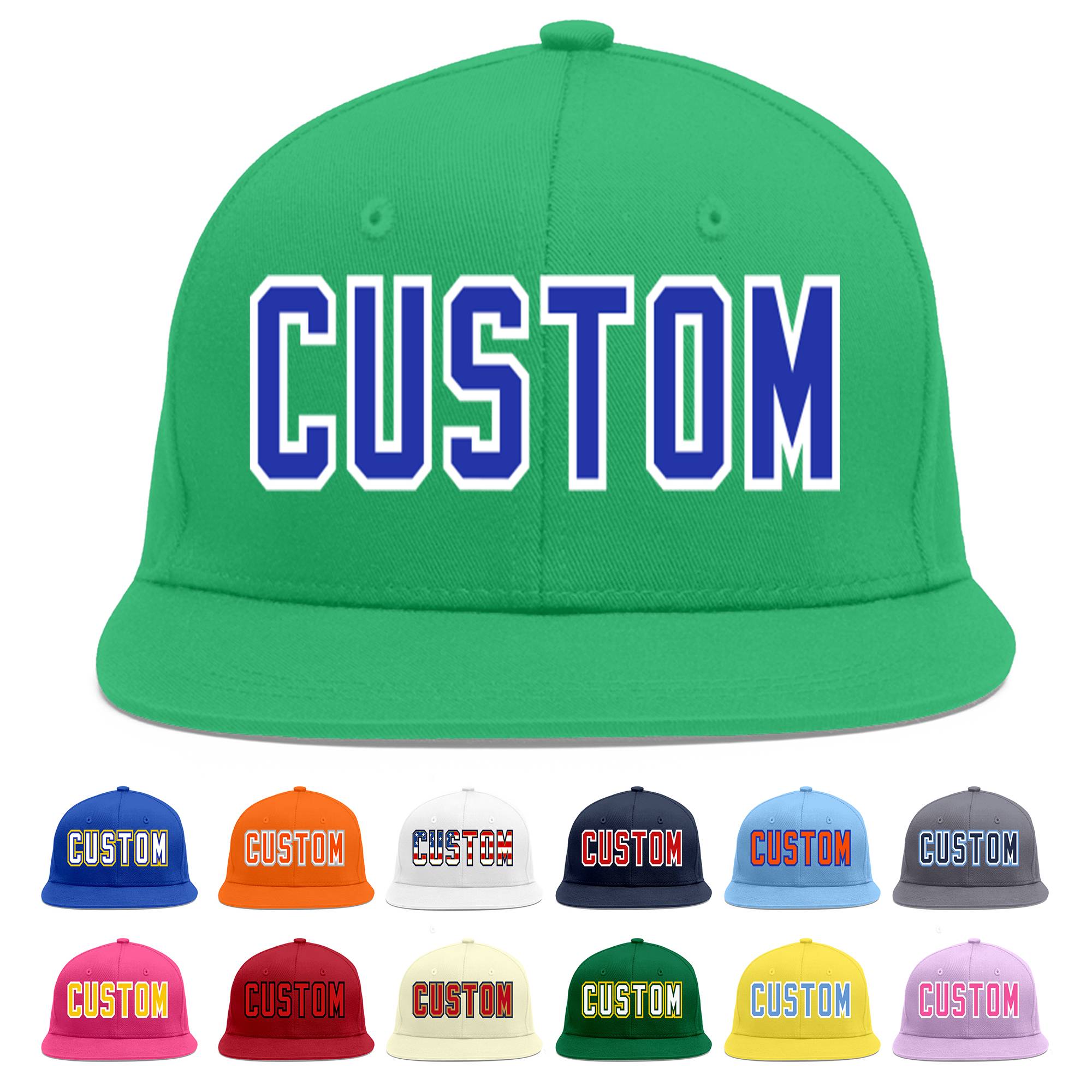 Custom Teal Royal-White Flat Eaves Sport Baseball Cap