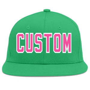 Custom Teal Pink-White Flat Eaves Sport Baseball Cap