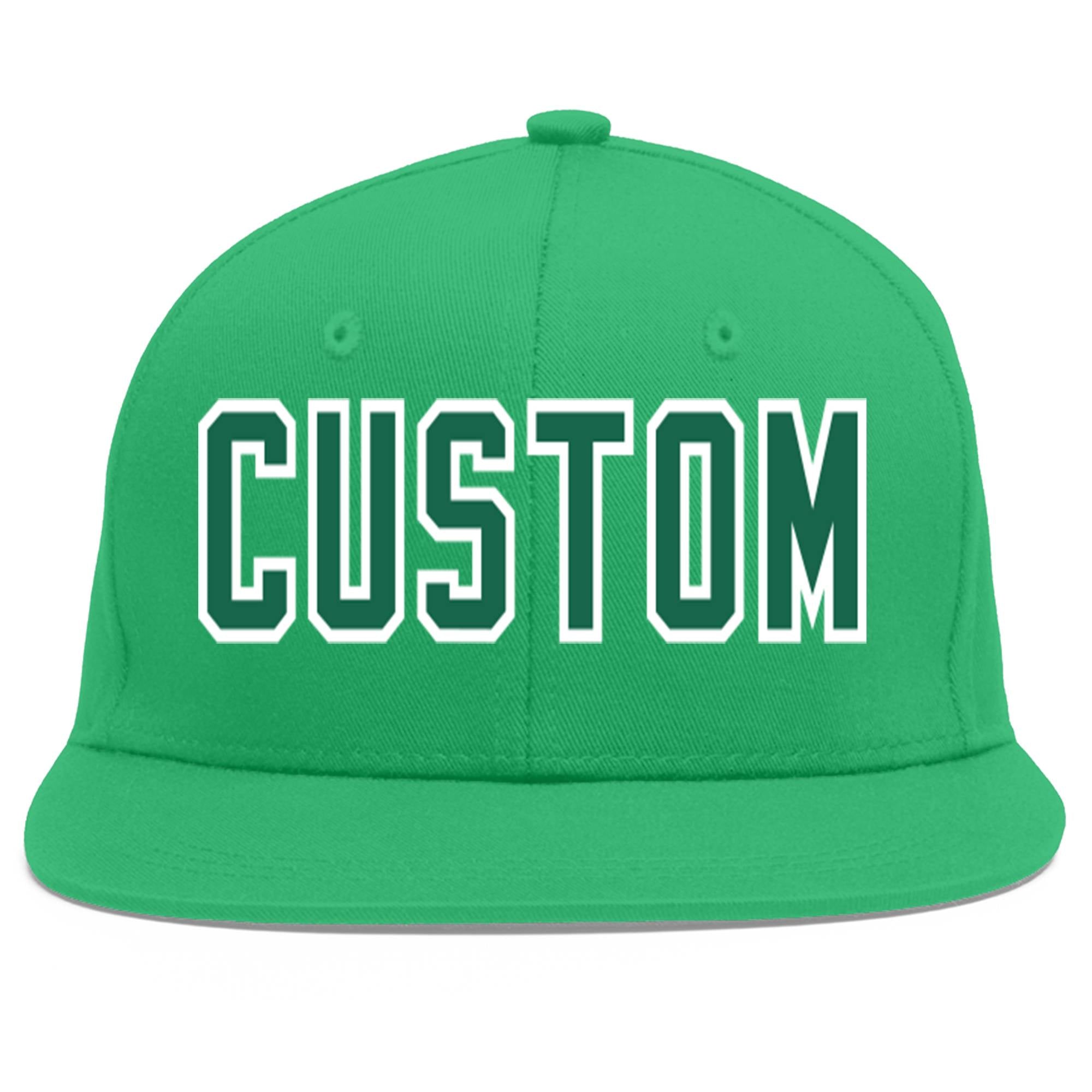 Custom Teal Kelly Green-White Flat Eaves Sport Baseball Cap