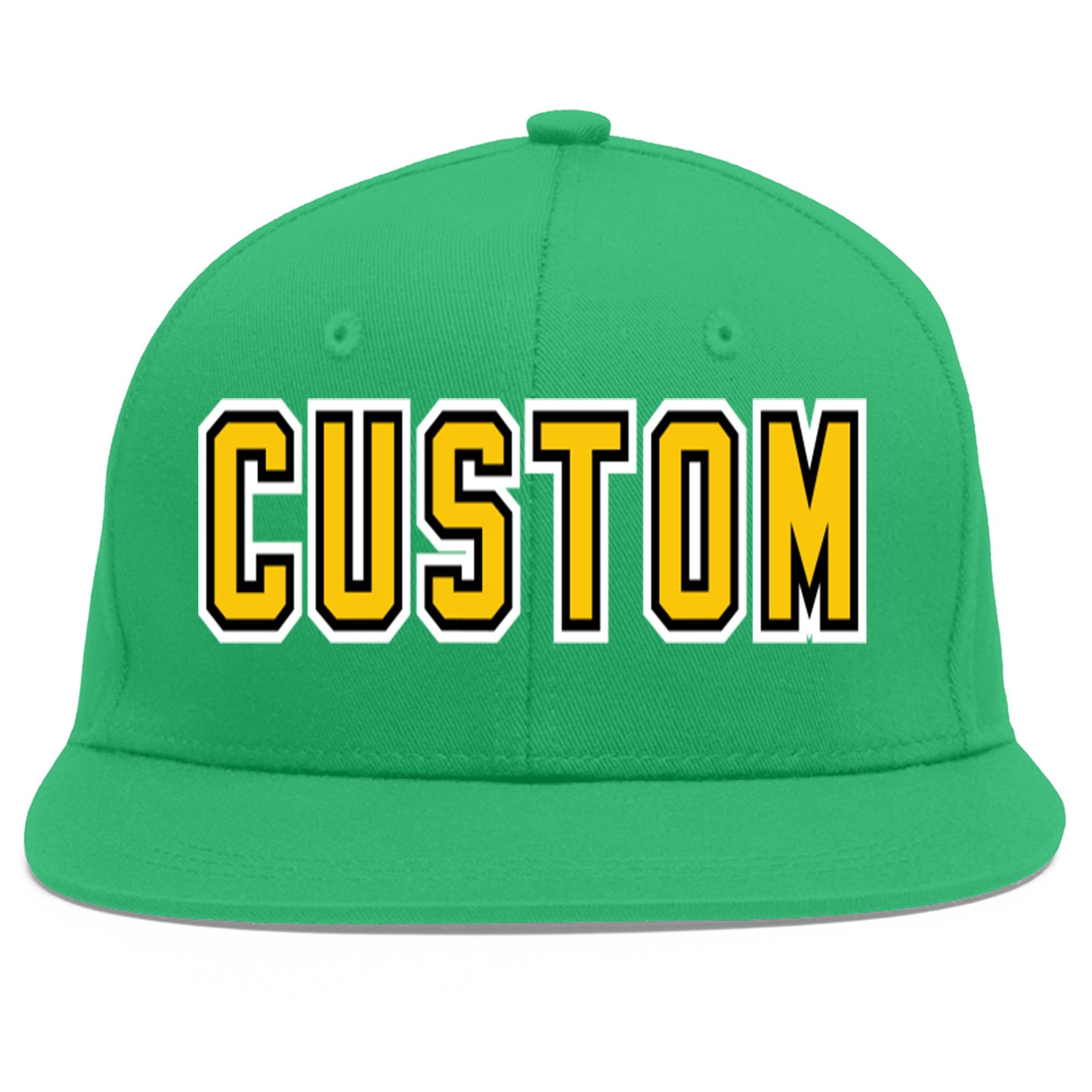 Custom Teal Gold-Black Flat Eaves Sport Baseball Cap