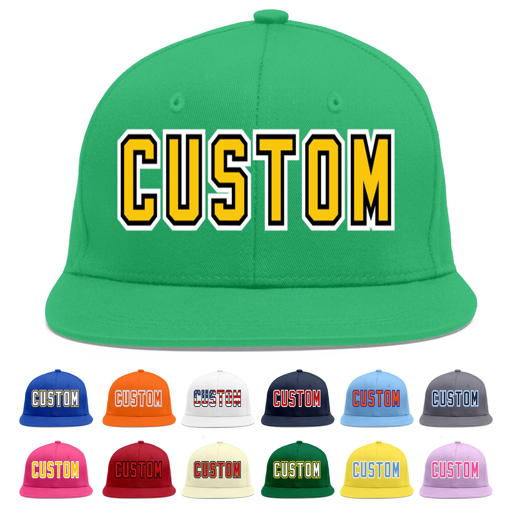 Custom Teal Gold-Black Flat Eaves Sport Baseball Cap