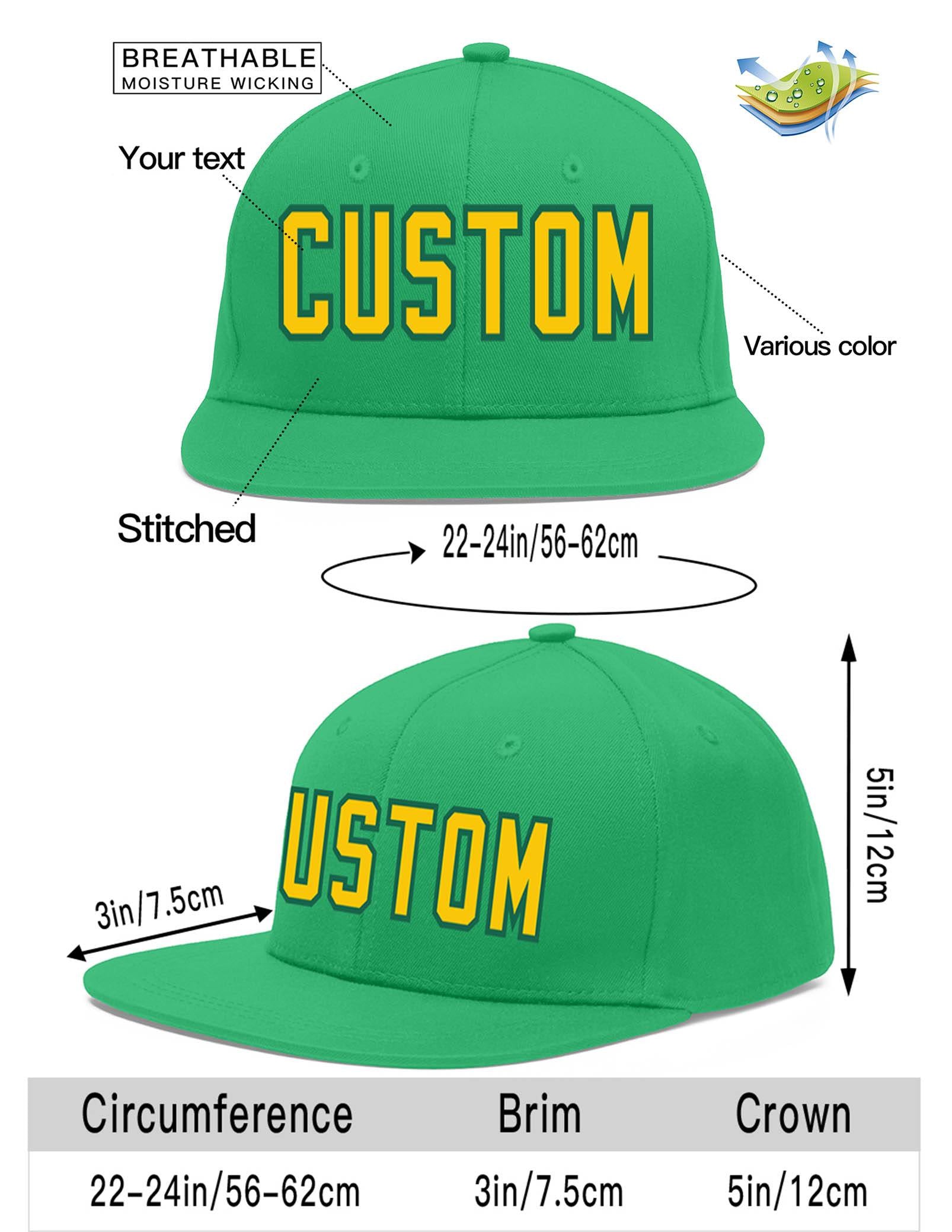 Custom Teal Gold-Kelly Green Flat Eaves Sport Baseball Cap