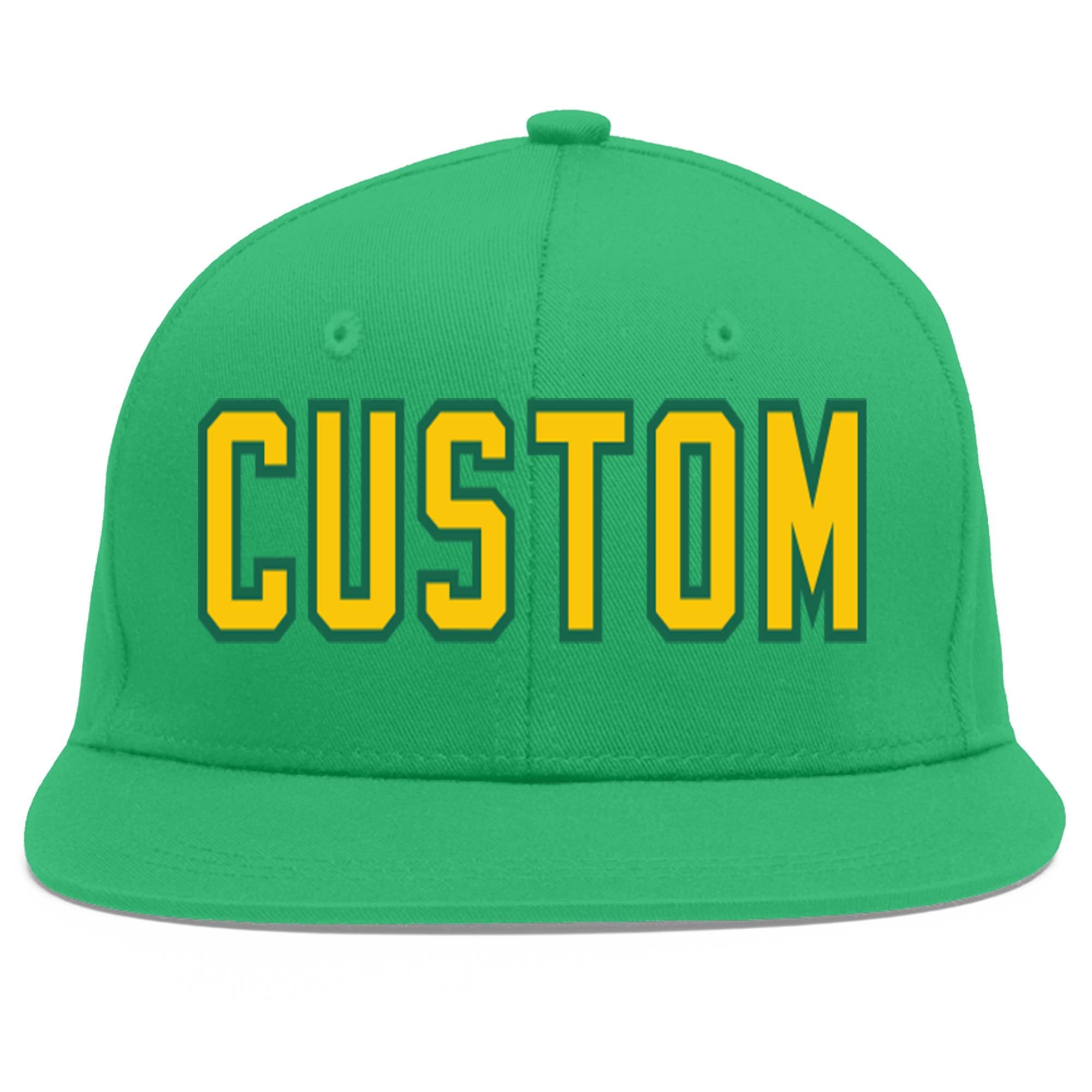 Casquette de baseball sport personnalisée sarcelle dorée-Kelly Green Flat Eaves