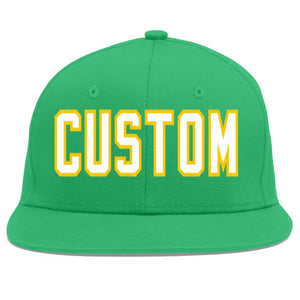 Custom Teal White-Gold Flat Eaves Sport Baseball Cap