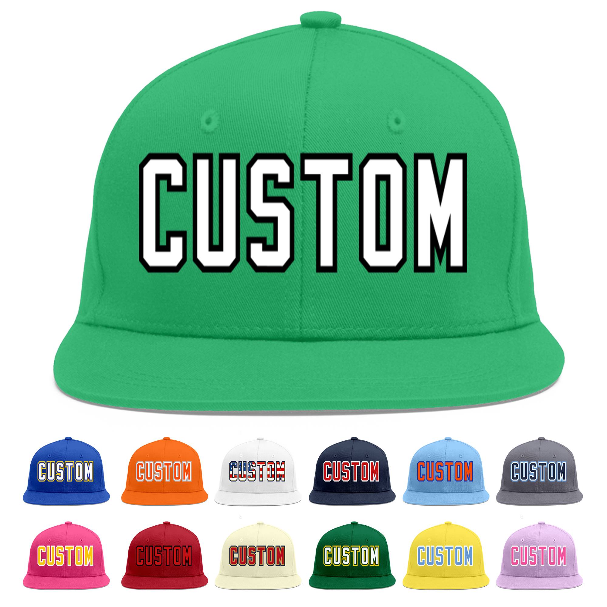 Custom Teal White-Black Flat Eaves Sport Baseball Cap