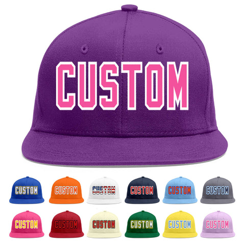 Custom Purple Pink-White Flat Eaves Sport Baseball Cap