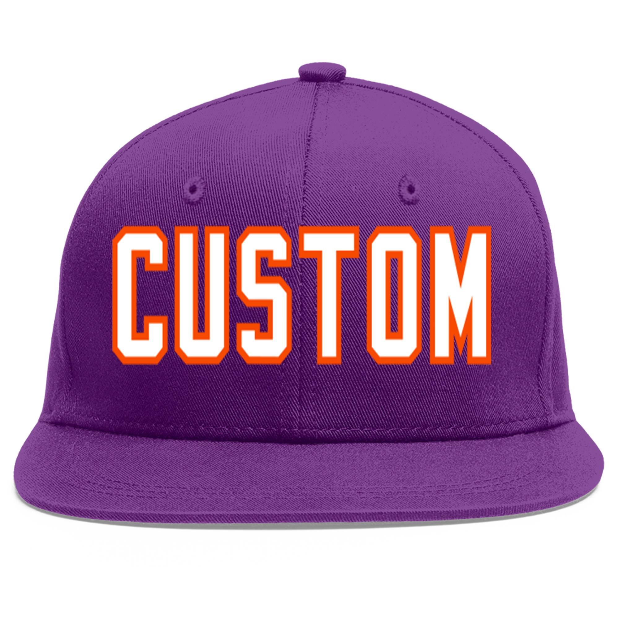 Casquette de baseball sport personnalisée violet blanc-orange à avant-toit plat