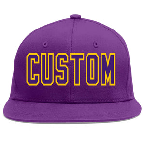 Custom Purple purple-Gold Flat Eaves Sport Baseball Cap