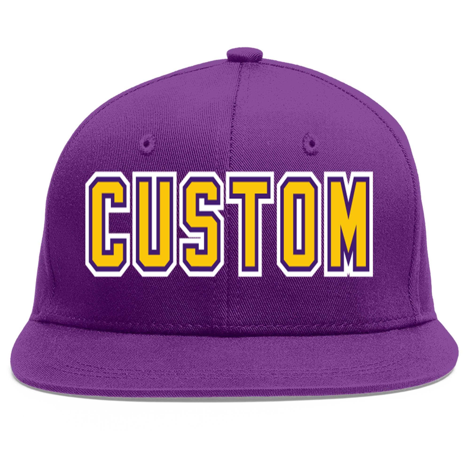 Casquette de baseball sport personnalisée violet or-violet plat avant-toit