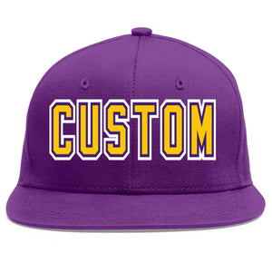 Custom Purple Gold-purple Flat Eaves Sport Baseball Cap